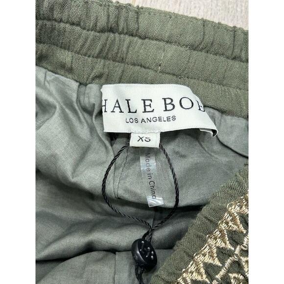 NWT Hale Bob Womens Gauzy Ankle Pants Elastic Waist Embroidered Olive Green XS - Picture 4 of 9